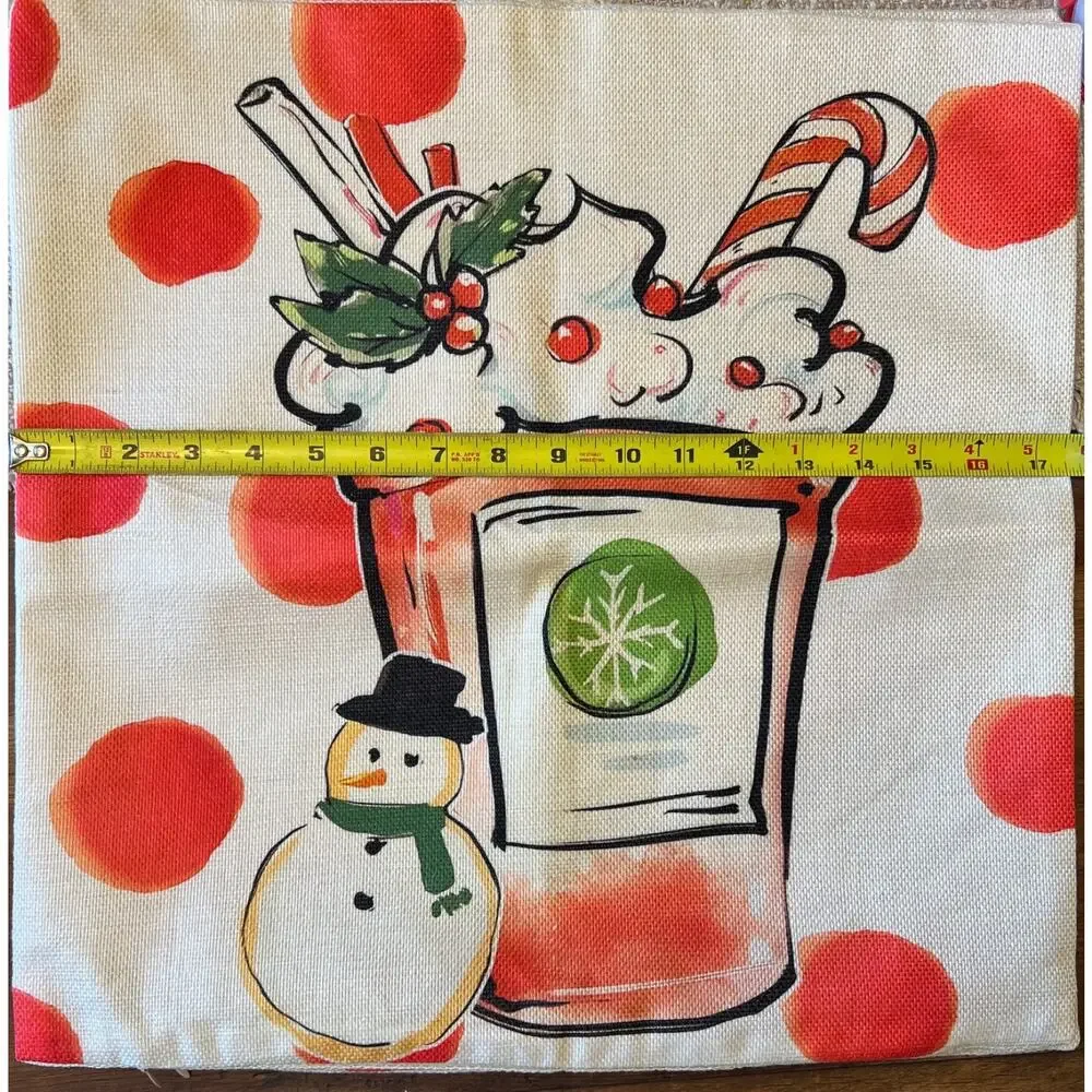 Set of 2 Christmas Throw Pillow Covers 17.5x17.5 Santa Hat Cocoa Holiday Zipper
